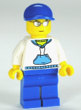 LEGO cty0234 White Hoodie with Blue Pockets, Blue Legs, Blue Short Bill Cap